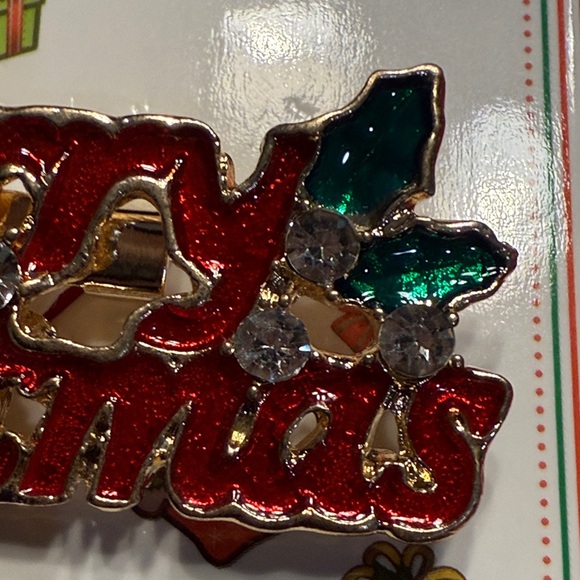NWT! Merry Christmas Brooch with Crystal Accents - Picture 3 of 5